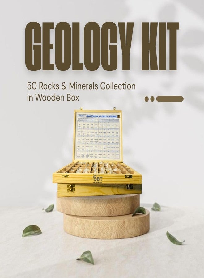 SBT Instruments Geology Kit: 50 Rocks & Minerals Collection in Wooden Box | Perfect for Earth Science Study & Stone Identification | Educational & Ideal for Students - Image 2